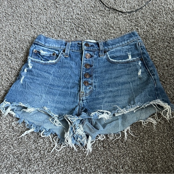 Abercrombie & Fitch Blue Jean Shorts with Frayed Hem size 27/4 - Picture 5 of 9